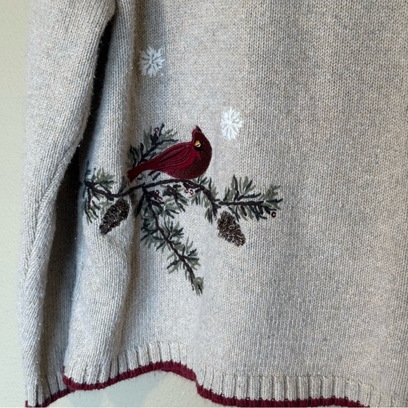 Vintage Croft & Barrow Silk Blend Bird Detail Holiday Zip Front Sweater Size XL - Picture 8 of 10